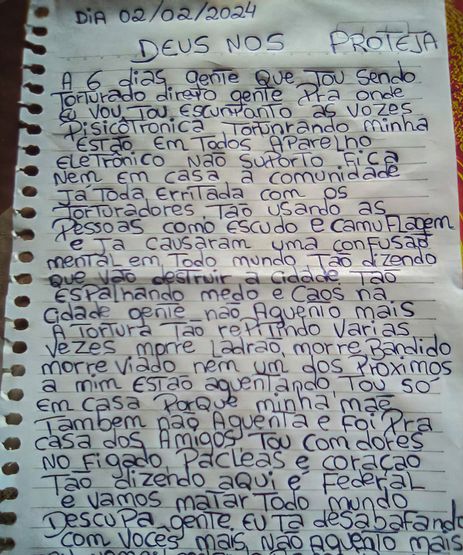 Arquivo Brasília (DF) 06/08/2024 - Carta com pedido de socorro.
Foto: Arquivo